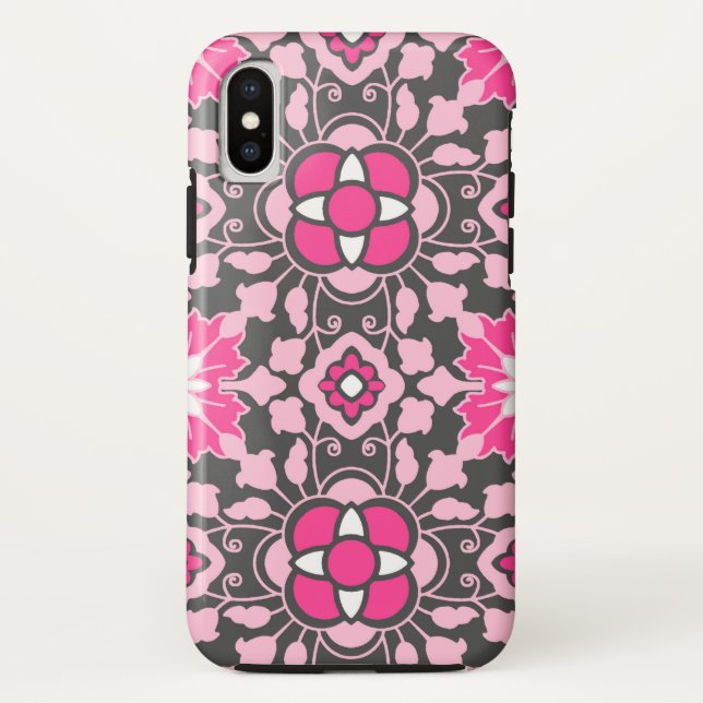 Capa Para iPhone, Case-Mate Azulejo Floral marroquino, Cor-de-rosa e Cinzas/Ci (Verso)