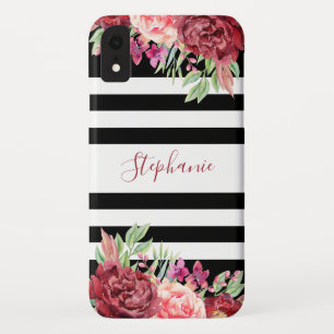Capa Para iPhone Da Case-Mate Bandas Negras Borgonha Floral Monograma