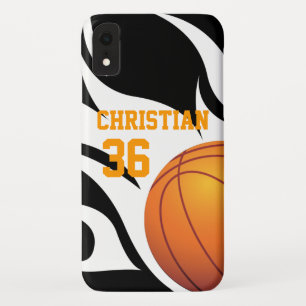 Capa Para iPhone XR Basquetebol flamejante personalizado B/W