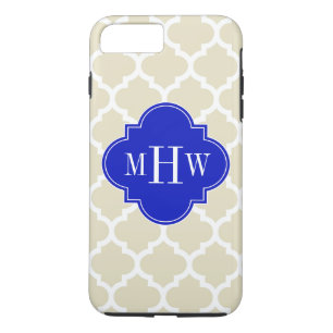 Capa Para iPhone Da Case-Mate bege com marroquino #5 Royal Blue 3 Monograma inic