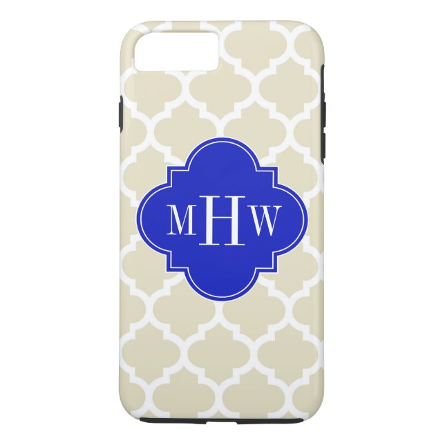 Capa Para iPhone, Case-Mate bege com marroquino #5 Royal Blue 3 Monograma inic (Verso)