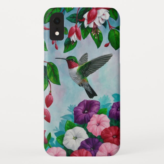 Capa Para iPhone, Case-Mate Beija-flor voando no Jardim Flor (Verso)