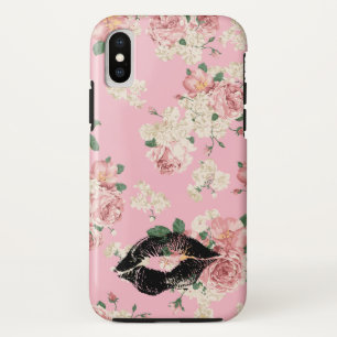 Capa Para iPhone Da Case-Mate Beijo de Batom Preto com Padrão Floral Vinage