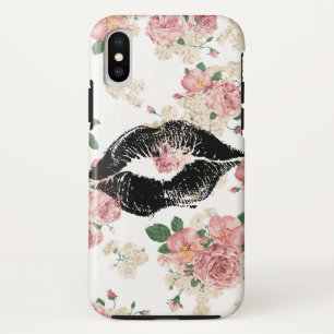 Capa Para iPhone Da Case-Mate Beijo de Batom Preto com Padrão Floral Vinage