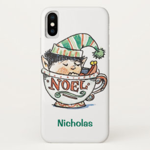 Capa Para iPhone X Bela caricatura de Natal Elf Dormindo numa Taça de
