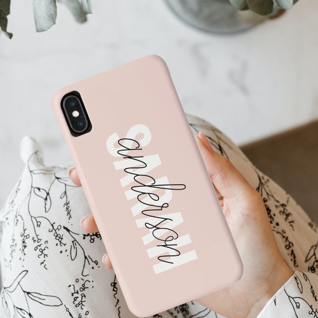 Capa Para iPhone, Case-Mate Beleza Rosa Moderna Pastel Personalizada Seu Nome (Criador carregado)