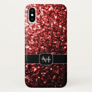 Capa Para iPhone X Belo Glamor Vermelho brilha Monograma