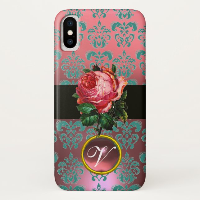 CAPA PARA iPhone, Case-Mate  BELO PINCO ROSO AZUL DAMASK GEM MONOGRAMA (Verso)