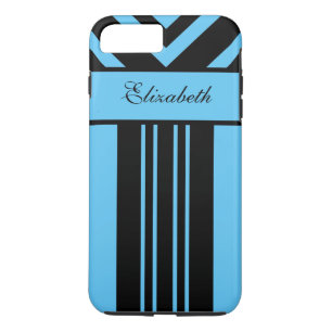 Capa Para iPhone Da Case-Mate Black & Bright Blue Strips Chevrons, Seu Nome