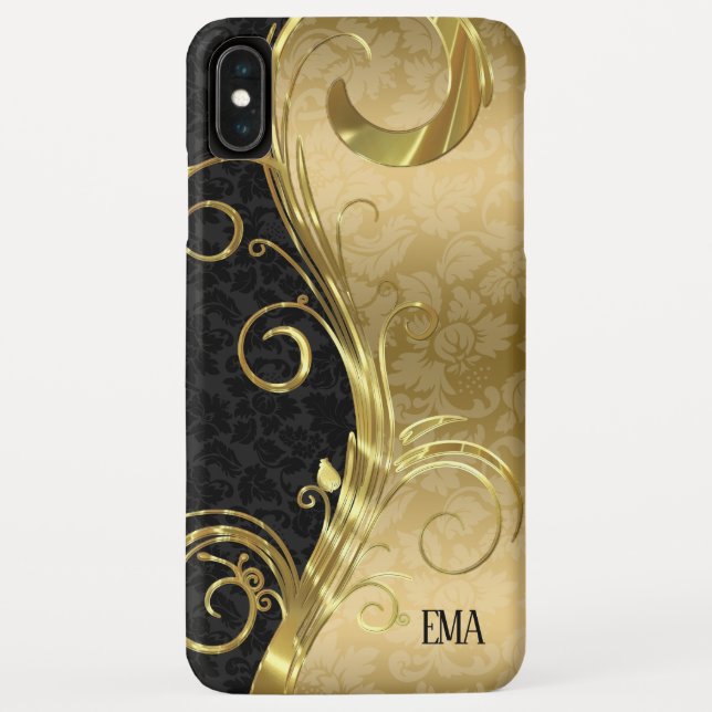 Capa Para iPhone, Case-Mate Black Dourado Damask Dourado Swirls (Verso)