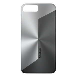 Capa iPhone 8 Plus/7 Plus Black & Silver Geometric Faux Stainless Steel