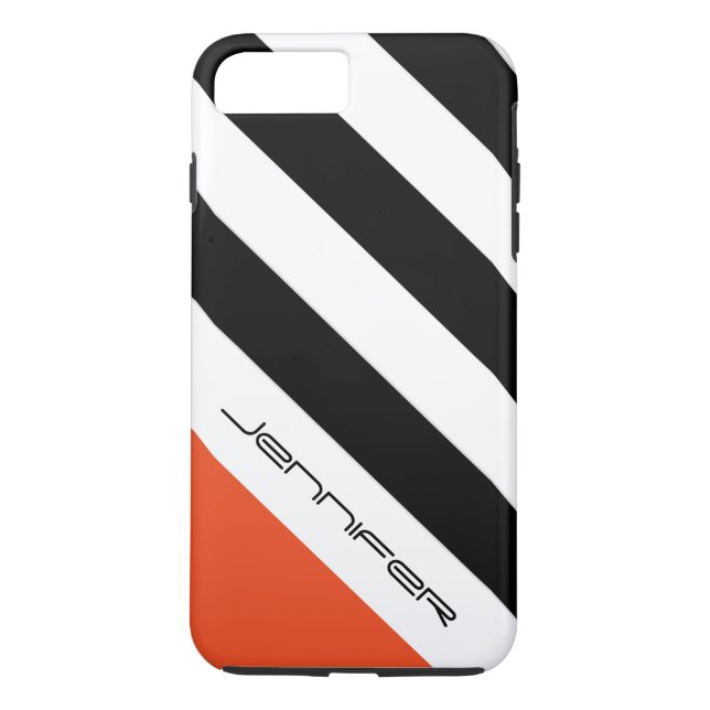 Capa Para iPhone, Case-Mate Black, White, Orange Stripe com nome personalizado (Verso)