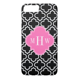 Capa iPhone 8 Plus/7 Plus Black Whroc #6 Hot Pink 3 Monograma Inicial