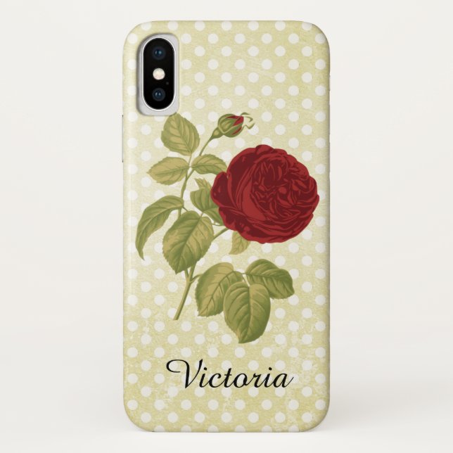 Capa Para iPhone, Case-Mate Bolinhas antigas do pergaminho da rosa vermelha (Verso)