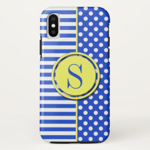 Capa Para iPhone Da Case-Mate Bolinhas azuis e Stripes-Monograma