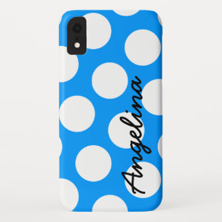 Capa Para iPhone XR Bolinhas branca e azul personalizada