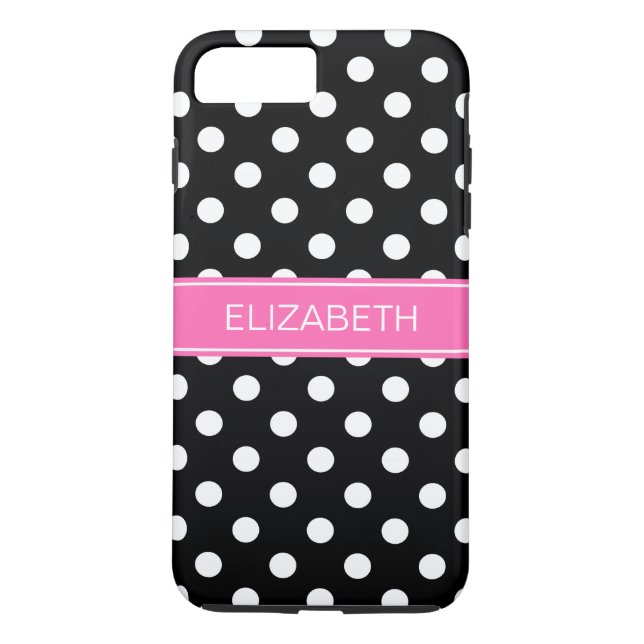 Capa Para iPhone, Case-Mate Bolinhas brancas pretas #2 Monograma de nome IPnk  (Verso)