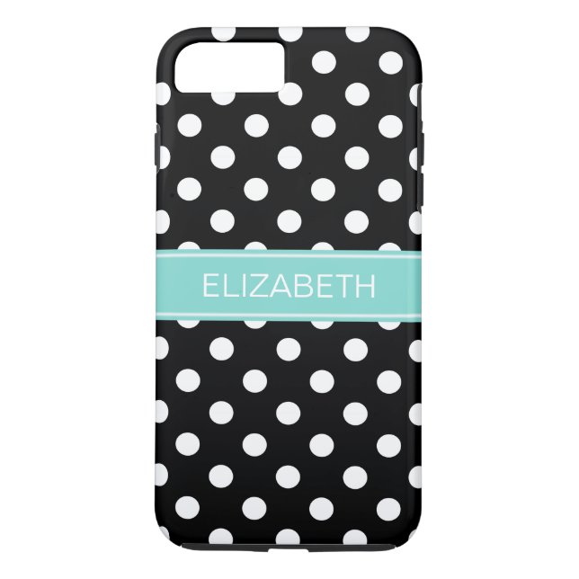 Capa Para iPhone, Case-Mate Bolinhas brancas pretas #2 Nome Turquoise Monogram (Verso)