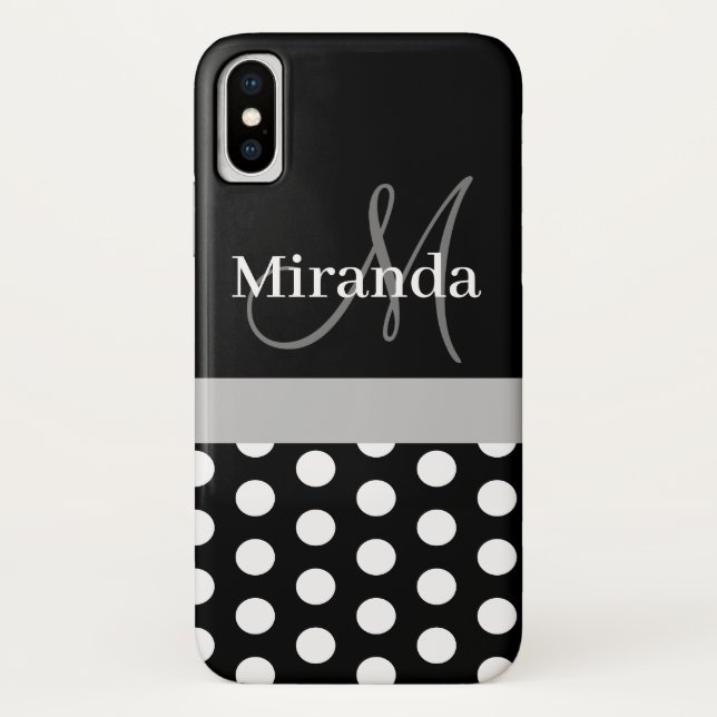 Capa Para iPhone, Case-Mate Bolinhas de Script de Cinza Branca Preta (Verso)