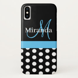 Capa Para iPhone Da Case-Mate Bolinhas de Script de Monograma Azul Branco Preto