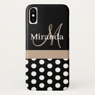 Capa Para iPhone Da Case-Mate Bolinhas de Script do Monograma Branco Preto