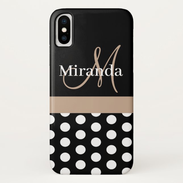 Capa Para iPhone, Case-Mate Bolinhas de Script do Monograma Branco Preto (Verso)