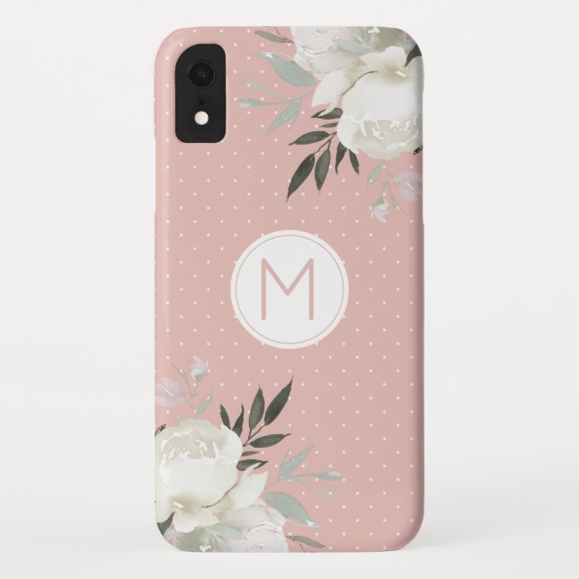 Capa Para iPhone, Case-Mate Bolinhas Rosa Rosa Rosa Branco Monograma Floral (Verso)