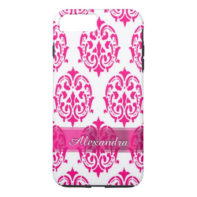 Capa Para iPhone, Case-Mate Bonito, rosa-quente personalizado e damasco branco (Verso)