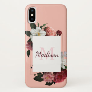 Capa Para iPhone Da Case-Mate Bonito rosa Rosas Girly Floral Nome Inicial