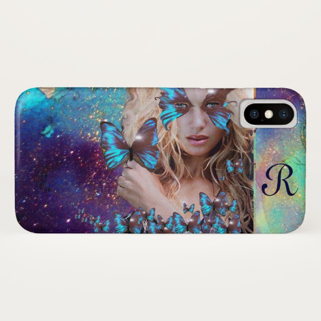 CAPA PARA iPhone, Case-Mate  BORBOLETA AZUL COM FAÍSCAS VERDES DOURADAS (Verso (Horizontal))