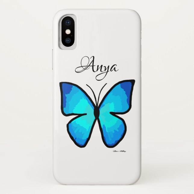 Capa Para iPhone, Case-Mate Borboleta Azul Pintada Personalizada (Verso)