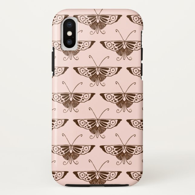 Capa Para iPhone, Case-Mate Borboleta Deco Estilizada - chocolate e pêssego (Verso)