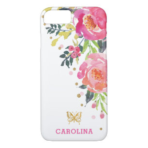 Capa iPhone 8/7 Borboleta Dourado feminino/aguarela chique floral