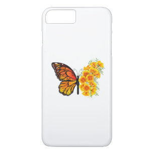 Capa iPhone 8 Plus/7 Plus Borboleta Flor com Amapola da Califórnia Amarela
