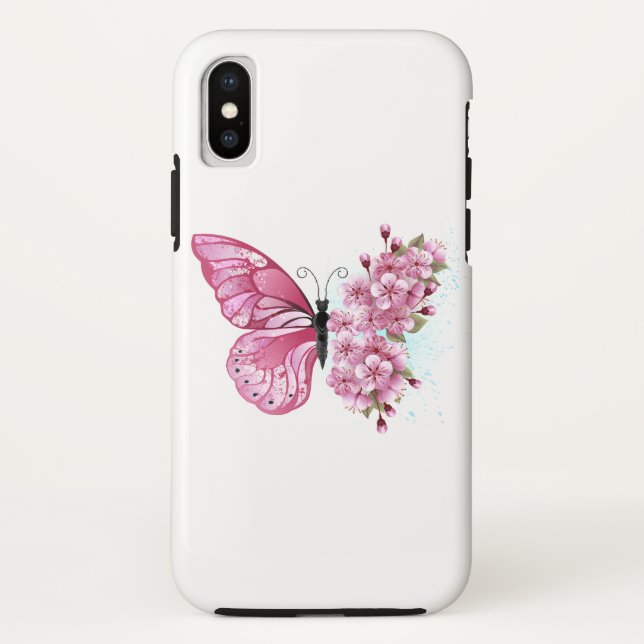 Capa Para iPhone, Case-Mate Borboleta Flor com Sakura Rosa (Verso)