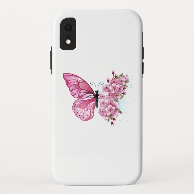 Capa Para iPhone, Case-Mate Borboleta Flor com Sakura Rosa (Verso)