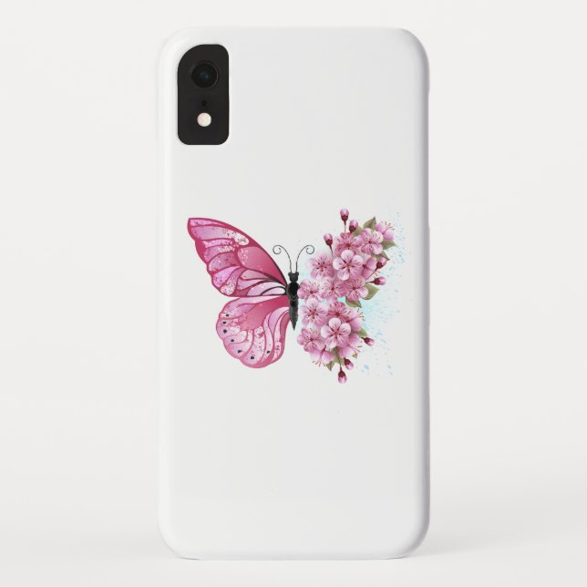Capa Para iPhone, Case-Mate Borboleta Flor com Sakura Rosa (Verso)
