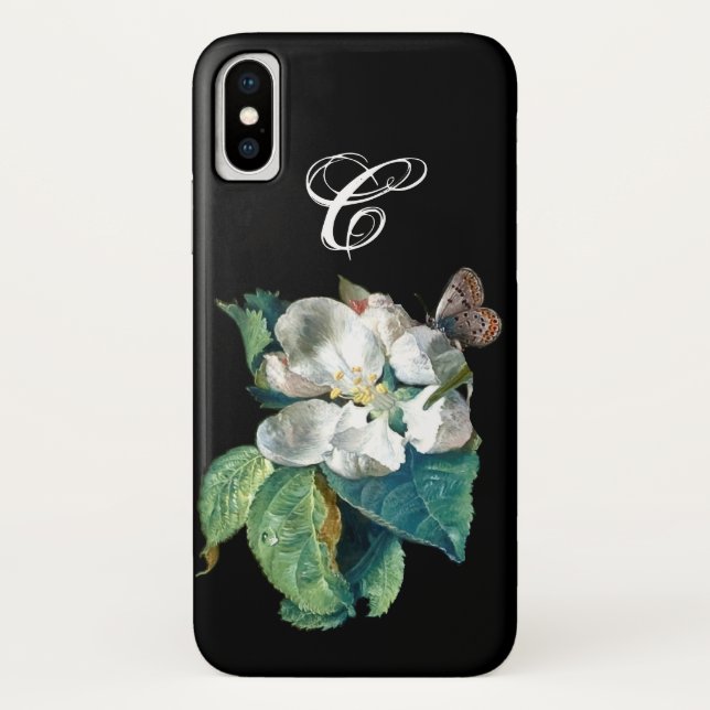CAPA PARA iPhone, Case-Mate  BORBOLETA NA FLOR BRANCA , MONOGRAMA FLORAL (Verso)