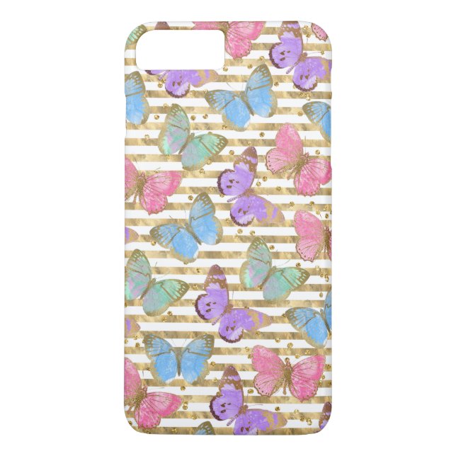 Capa Para iPhone, Case-Mate Borboletas Aquarela Brilho Dourado (Verso)