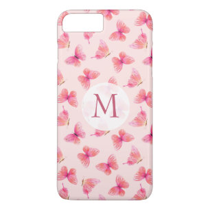 Capa iPhone 8 Plus/7 Plus Borboletas de Aquarela Monograma Blush