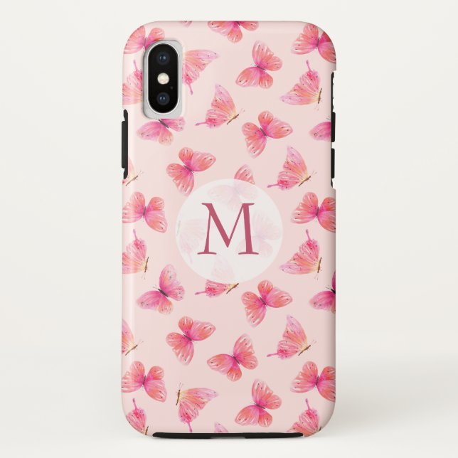 Capa Para iPhone, Case-Mate Borboletas de Aquarela Monograma Blush (Verso)