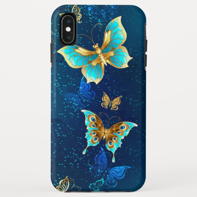 Capa Para iPhone, Case-Mate Borboletas de ouro em um fundo azul (Verso)