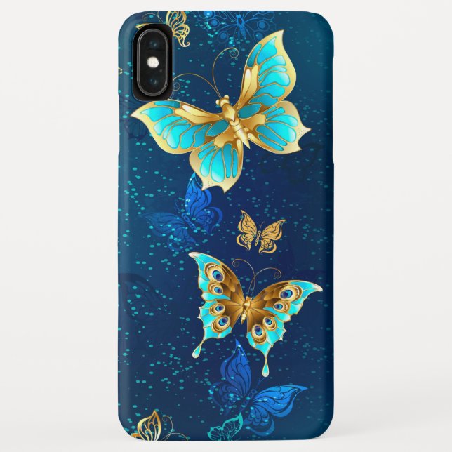 Capa Para iPhone, Case-Mate Borboletas de ouro em um fundo azul (Verso)