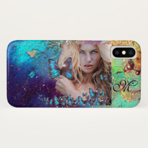 CAPA PARA iPhone X  BORRACHA AZUL COM MONOGRAMA DE ESPUMANTES DOURADOS