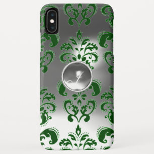 Capa Para iPhone Da Case-Mate Branco do verde do MONOGRAMA da GEMA do DAMASCO