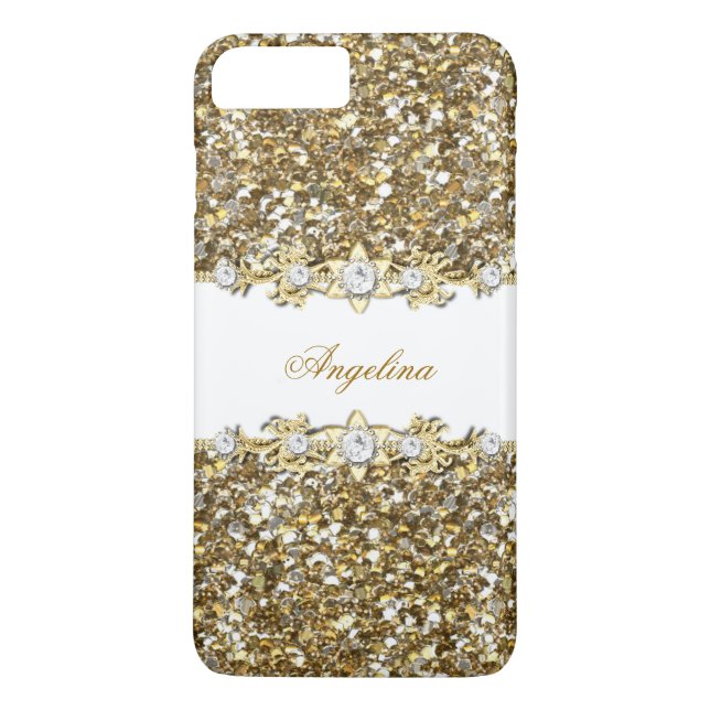 Capa Para iPhone, Case-Mate Branco Prateado Dourado Diamante Falso Jóia Brilho (Verso)