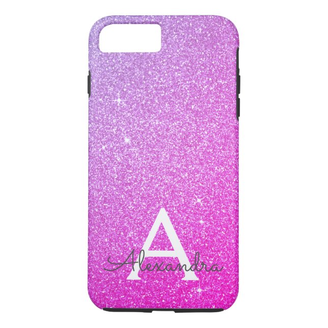 Capa Para iPhone, Case-Mate Brilhante roxa rosa e monograma de brilho (Verso)