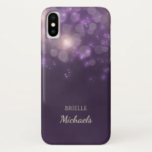 Capa Para iPhone Da Case-Mate Brilho Bokeh de Purpura Elegante Com Nome