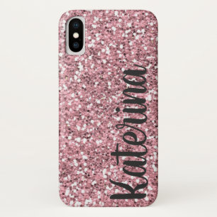 Capa Para iPhone X Brilho cor-de-rosa personalizado com seu nome