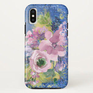 Capa Para iPhone Da Case-Mate Brilho Floral de Cor de Água de Blues de lavanda